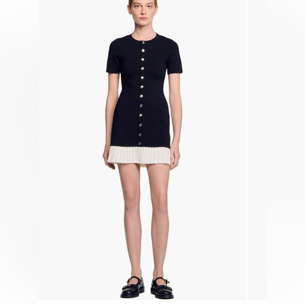 SANDRO Mini knit dress with ruffle